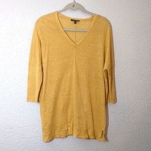 Eileen Fisher Linen Sweater M Yellow Batwing Long Sleeve Lightweight